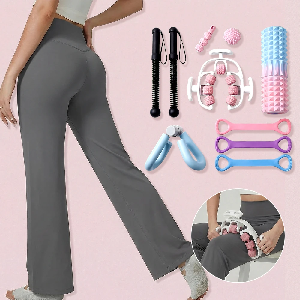Complete Yoga Set: High Waist Flare Yoga Pants + Massage Tools + Non-Slip Yoga Socks for Home Fitness & Recovery