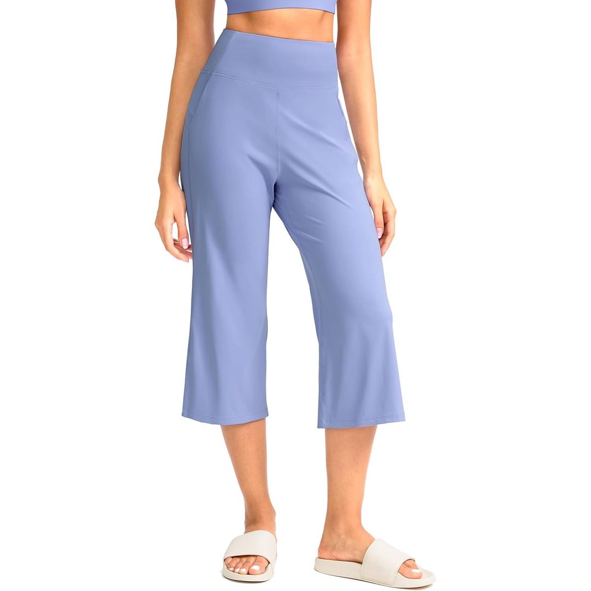 2025 Women's High Waist Wide Leg Yoga Pants with Breathable Pull Cropped Casual Athletic Capri Pockets B0CY4HY7LD