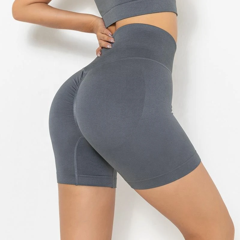 2024 Women's Gym Yoga Shorts Seamless Tight Legging High Waist Scrunch Butt Workout Running Yoga Shorts Elastic Waist Plain Dyed