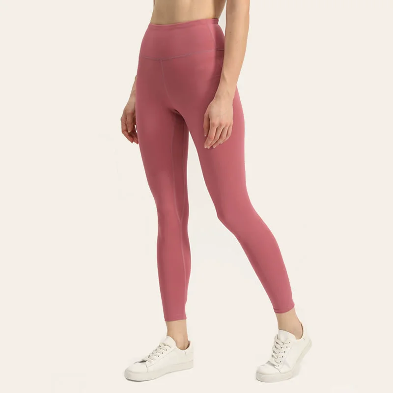 Women's High Waist Elastic Waist Quick-Drying Yoga Pants Spandex/Nylon Four-Way Stretch Breathable Cross-Border Wholesale Solid