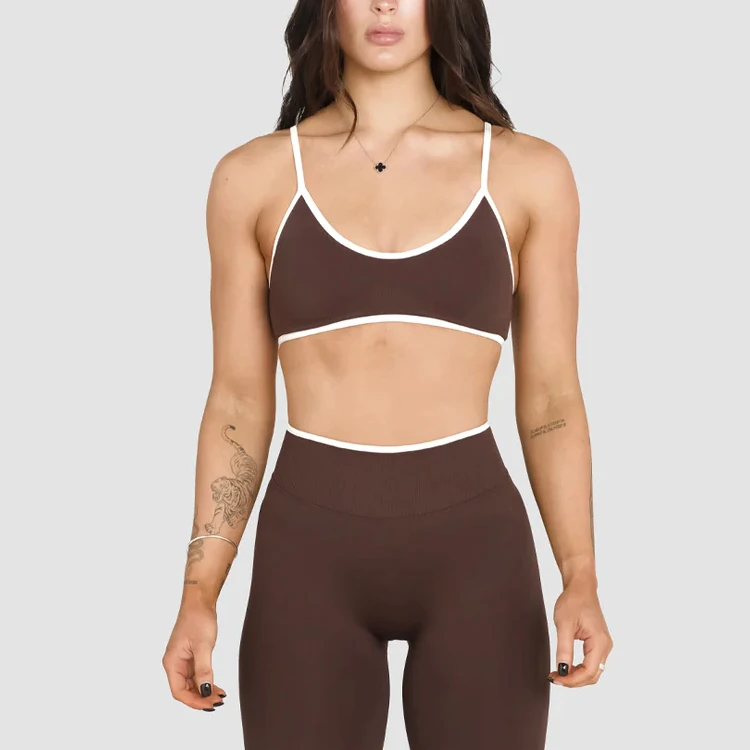 Custom Logo Women's Sports Bra Contrast Color Medium Support Yoga Workout Bra for Women Adjustable Strap