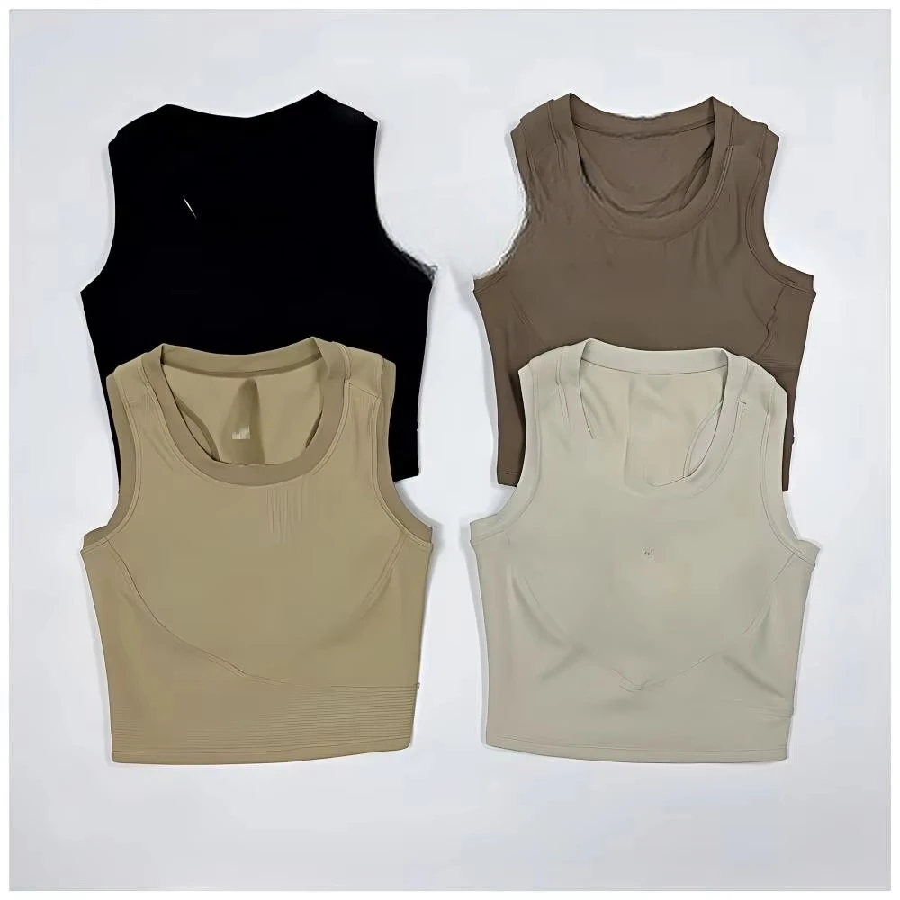 Famous Brand Girl Fixed Cup Sports Bra for Women, Sexy Striped Round Neck Yoga Vest Workout Clothes