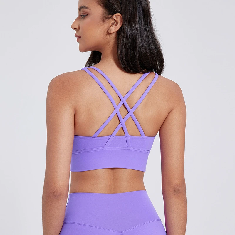 Solid Color Multiple Shoulder Straps Underwear Sports Top Chest Pad Strapless Cross Back Women Fitness Sports Bra