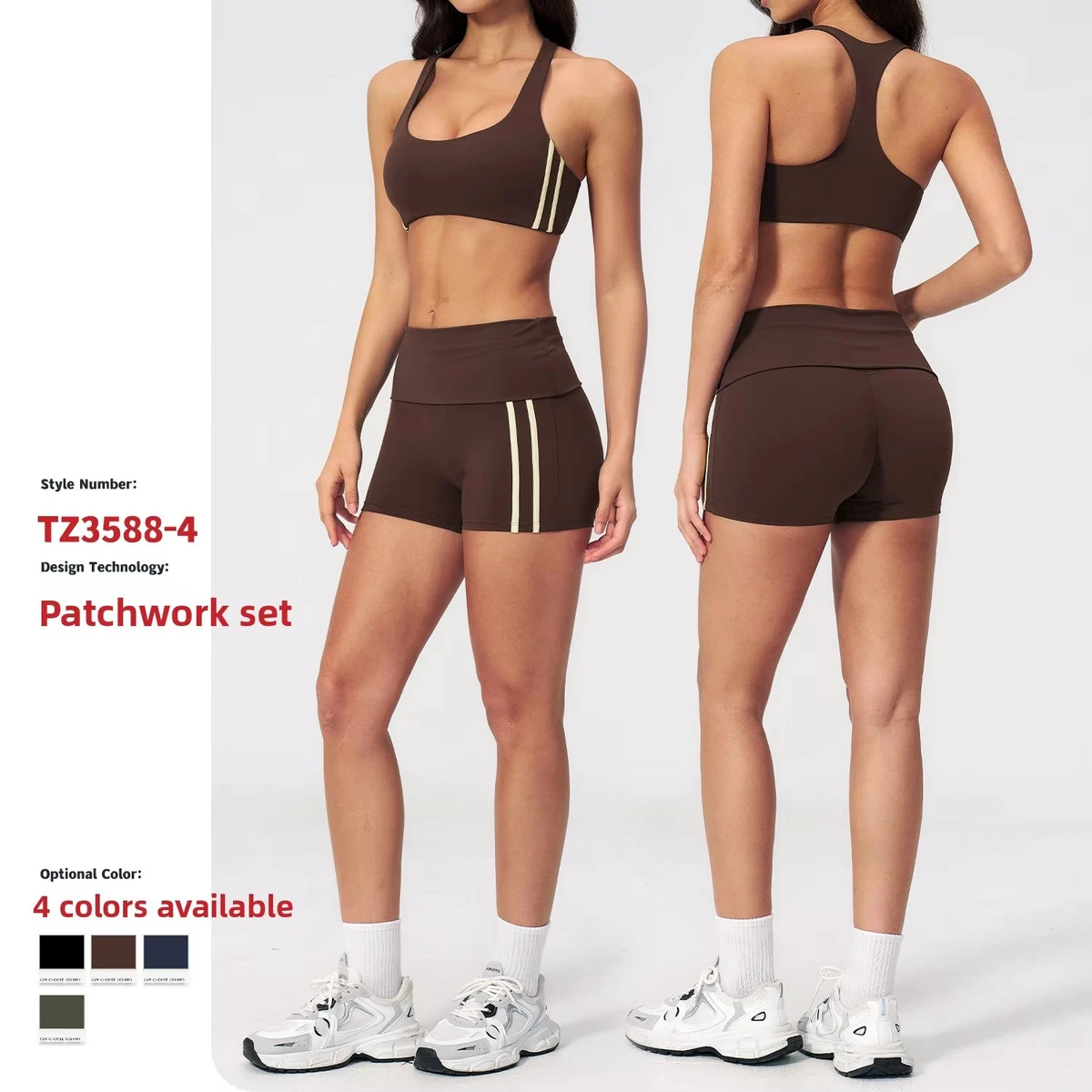 Under Lulu Summer Women's Contrast Striped Yoga Suit 2-Piece Set Hip Tight Fitness Shorts Sports Quick-drying Spandex/Nylon