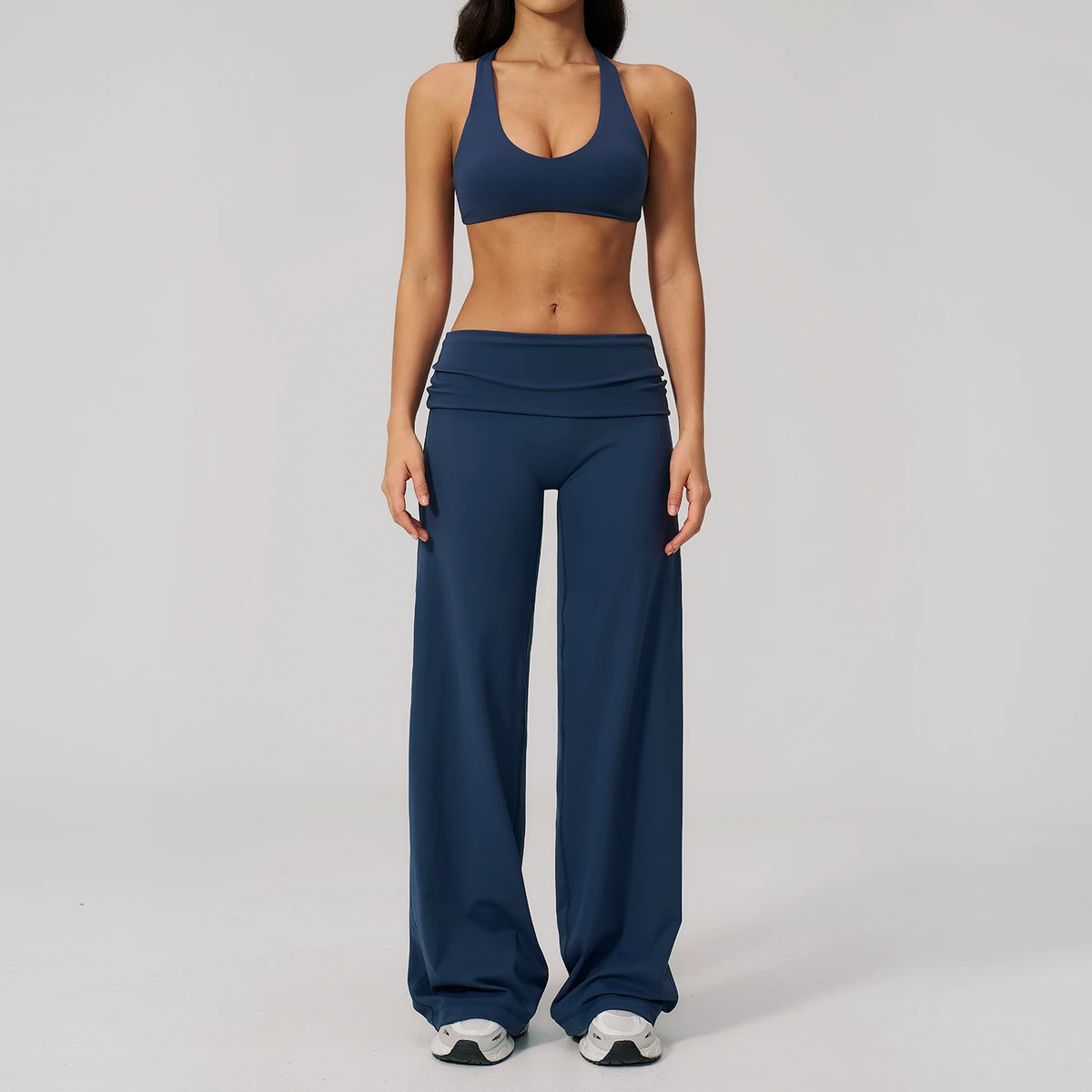 High-waisted Wide-leg Anti-wrinkle Yoga Pants Sports Clothes Suit Women's Athletics Fitness Workout Yoga Sets Straight-leg Set
