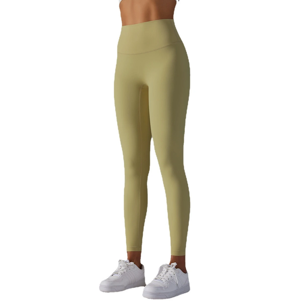 2024 Elastic Waist Double-sided Brushed Solid Spandex/Nylon Four-Way Stretch Quick Dry Yoga Cropped Pants Hip Lift Leggings