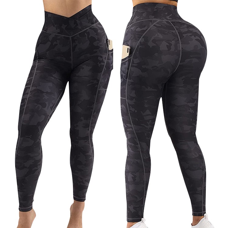 Breathable Workout Sportswear Activewear Custom Women High Waist V Waist Camo Yoga Leggings - Quick Dry Gym Pants with Side