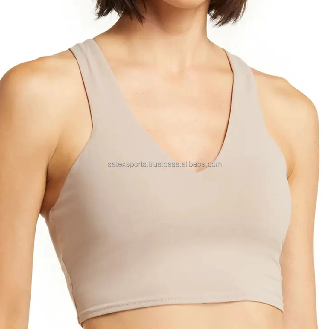 Wholesale Women High Support Seamless Lightweight Simple Sports Bra Comfortable Yoga Bra Halter Neck Plus Size Front Four-Way