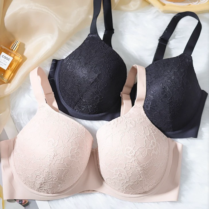 Hot Sale Plus Size Wireless Support Push-up Lady Slimming Seamless Underwear Sexy Lace Cup Comfort Lingerie Womens Bra For Party