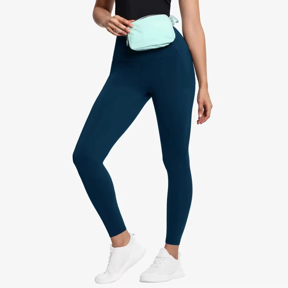 High Waist Full Length Yoga Leggings Solid Color Seamless Four-Way Stretch Spandex Nylon Women's Sport Pants