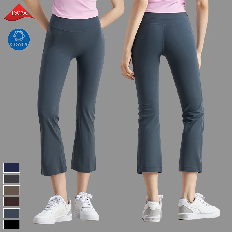Custom Logo Women's High Waist Sports Mid-Length Fitness Cropped Pants Elastic Waist Hip Lifting Small Trumpet Tight