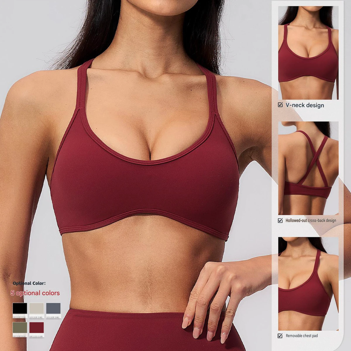 Lanyu Seamless Sports Bra Women Summer Shock-Absorbing V-Neck Crisscross Straps Medium Support Yoga Pilates Outerwear
