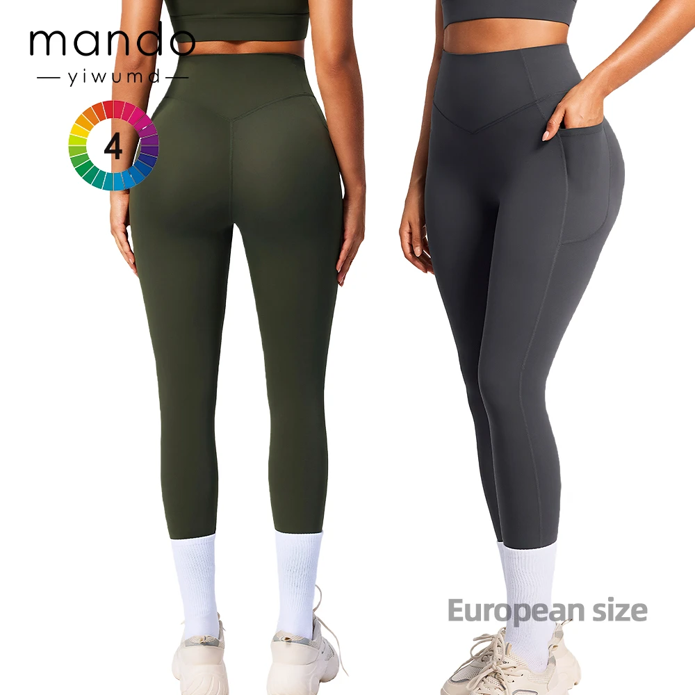 68% Nylon 32% Spandex Knit Fabric Hight End Leggings Women's High Waist Side Pocket Leggings Plus Size