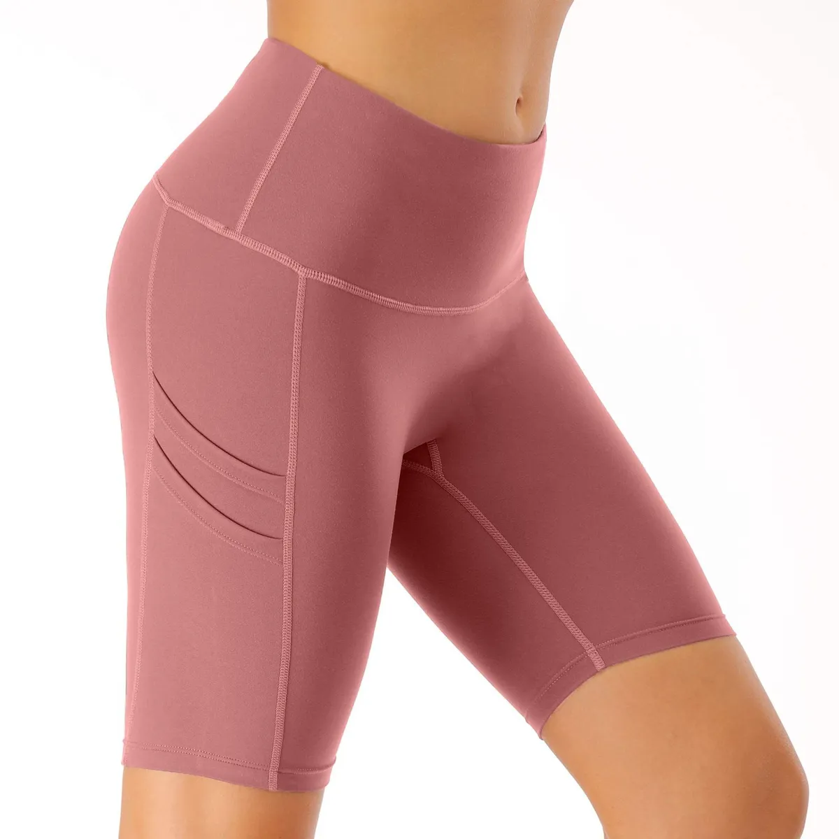 Hot Sale High Waist Women's Compression Gym Sports Yoga Shorts Double Pockets Leggings Spandex/Polyester Moisture Wicking