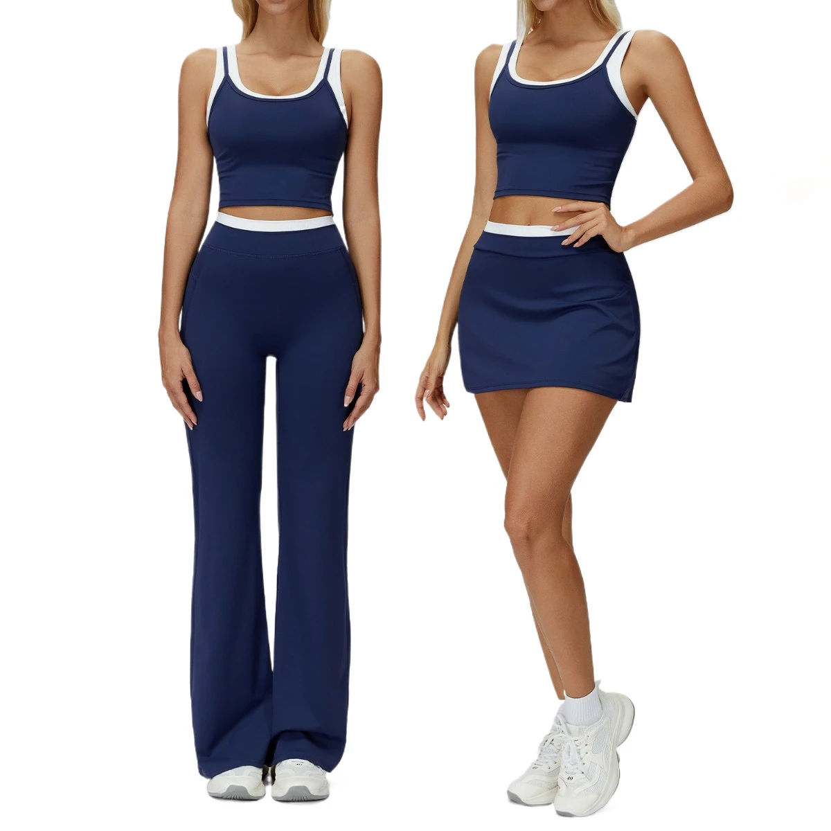 Women's Contrasting Colors Nude-Feel Yoga Set Ribbed High-Waisted Casual Fitness Sports Set 2-Piece Set