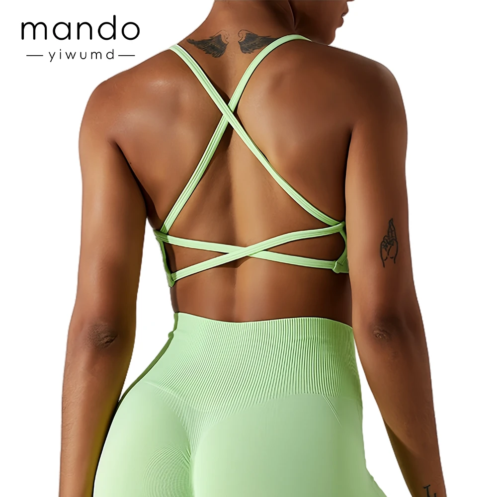 Women's Quick Dry Seamless Yoga Bra Padded Compression Supportive Fitness Wear XS Size Spandex Lining Line Pattern