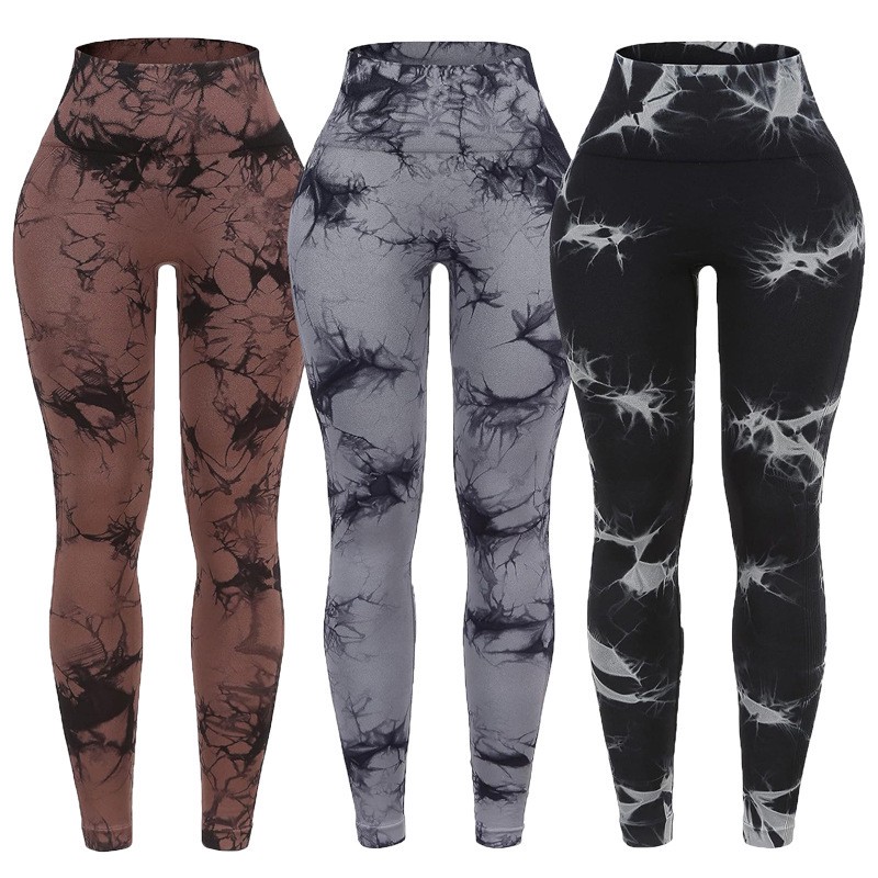 YQ Hot Sale Tie Dye Peach Hip High Waist Yoga Pants Slim Scrunch Butt Quick Drying Breathable Fitness Yoga Leggings For Women