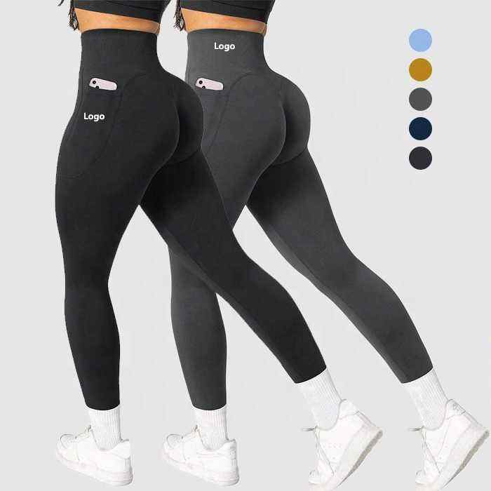 2025 Women Workout Compression Butt Lift Tights Sports High Waist Tummy Control Pants Seamless Yoga Leggings Side Pockets Solid