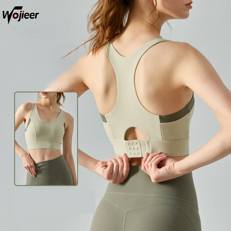 WOJIEER High Sports Bra Women Adjustable Buckle Push up Yoga Gym Workout Shockproof Padded Fitness Top for Busty Support