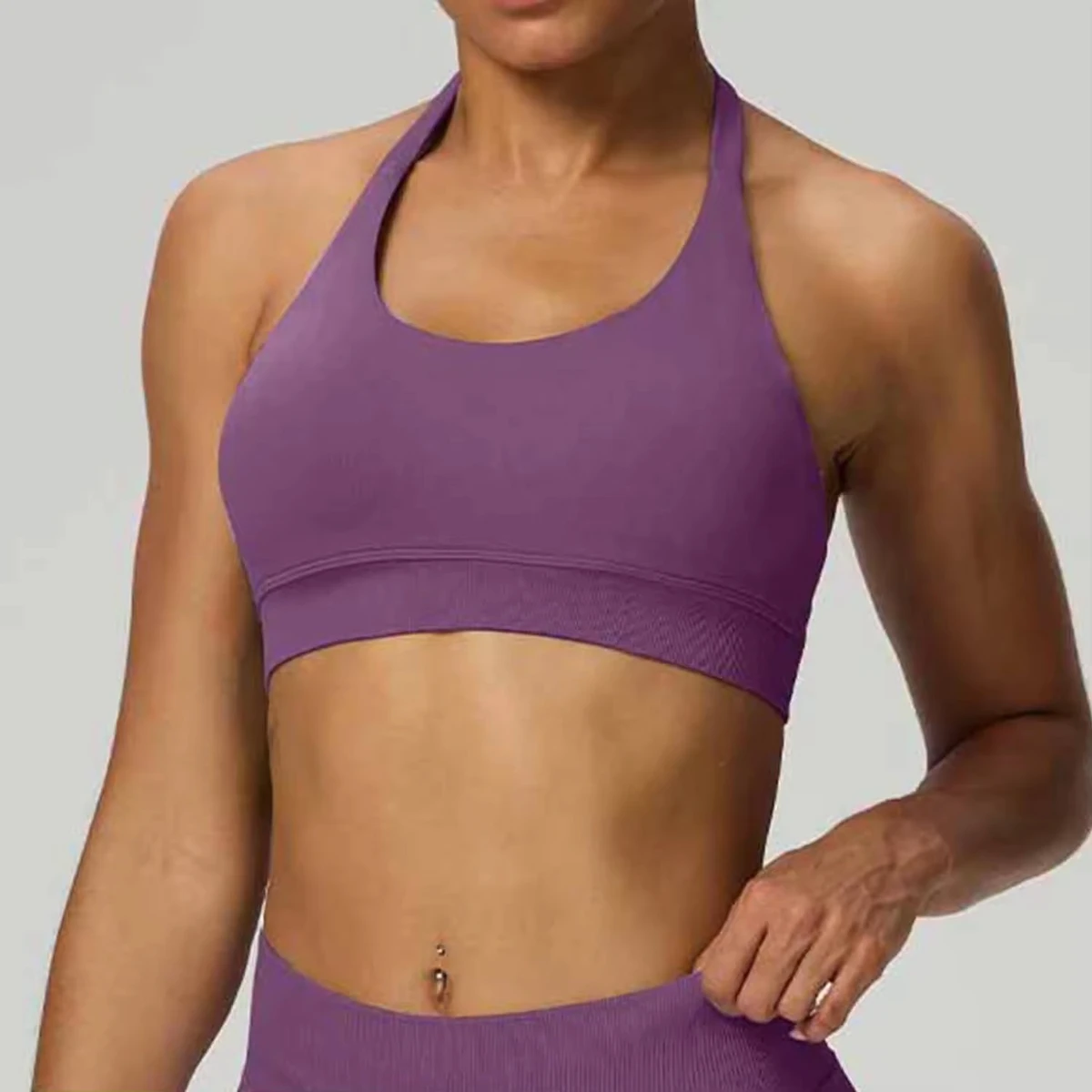 2026 New Backless Bra Sports Bra Gym Athletic Fitness Clothing Sexy Halter Neck Hollow Back Women's Seamless Breathable Front
