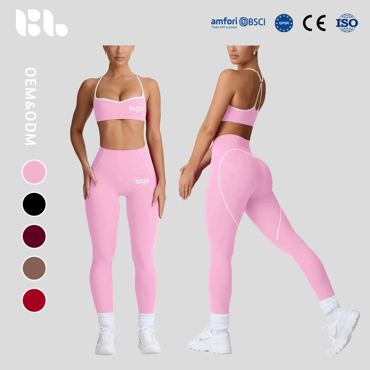 2-Piece Nude Feel Yoga Set Breathable for Bra & Hip-Lifting Seamless Pants with Wrinkle-Resistant Solid Pattern