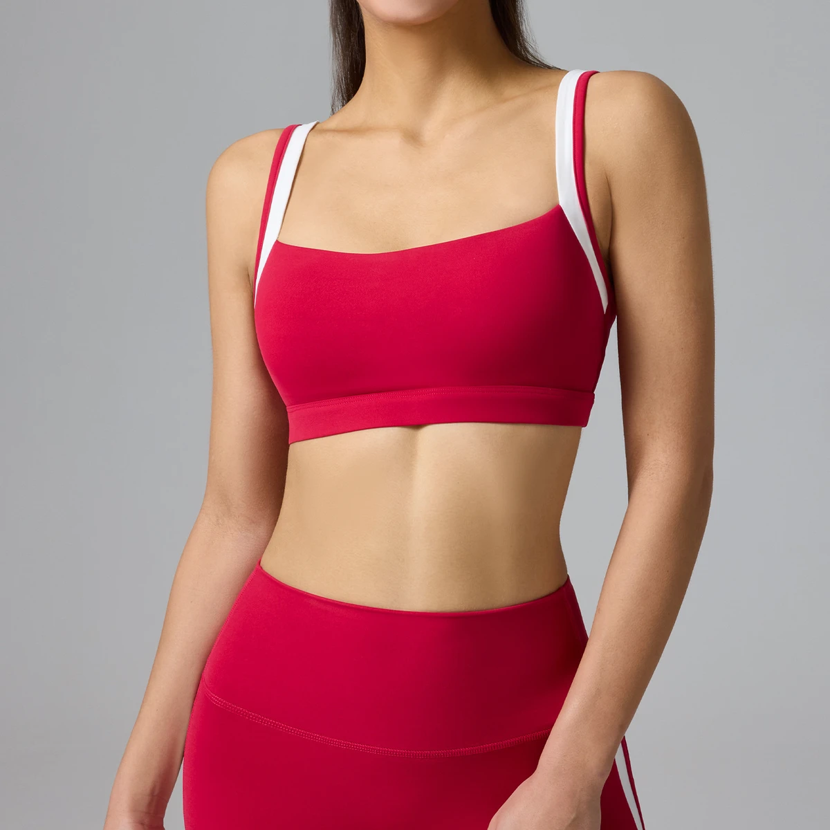 Women's Shoulder Strap Contrasting Sports Bra with Strong Support, Outdoor Breathable Fitness Yoga Bra