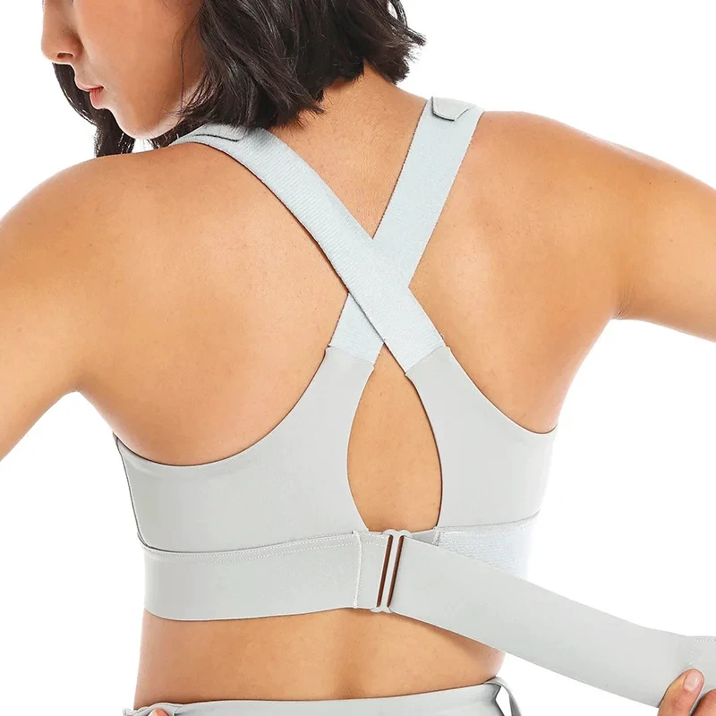 Women's Plus Size High Support Sports Bra Wide Straps Front Zipper Adjustable Gym Training Fitness Top Shockproof Comfort