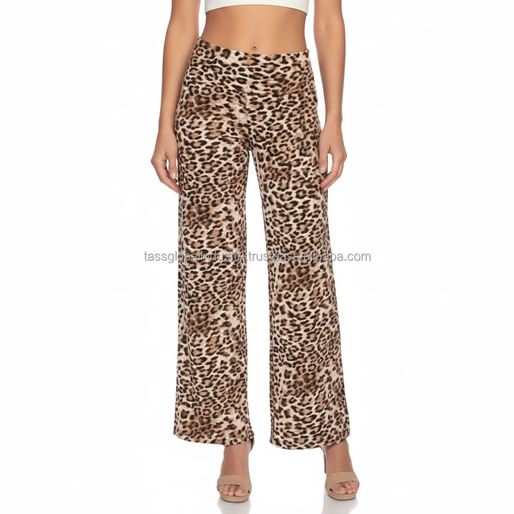 Cheetah Ladies Winter Palazzo Pants Mid Waist Anti-static Quick Dry Lightweight Breathable Drawstring Closure Wide Leg
