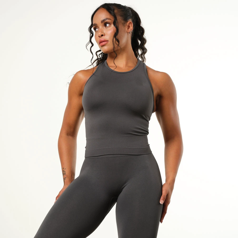 Women Solid Color Halter Neck Tank Top Knitted Breathable Sporty Style Spandex Polyester Material Front Logo Customizable