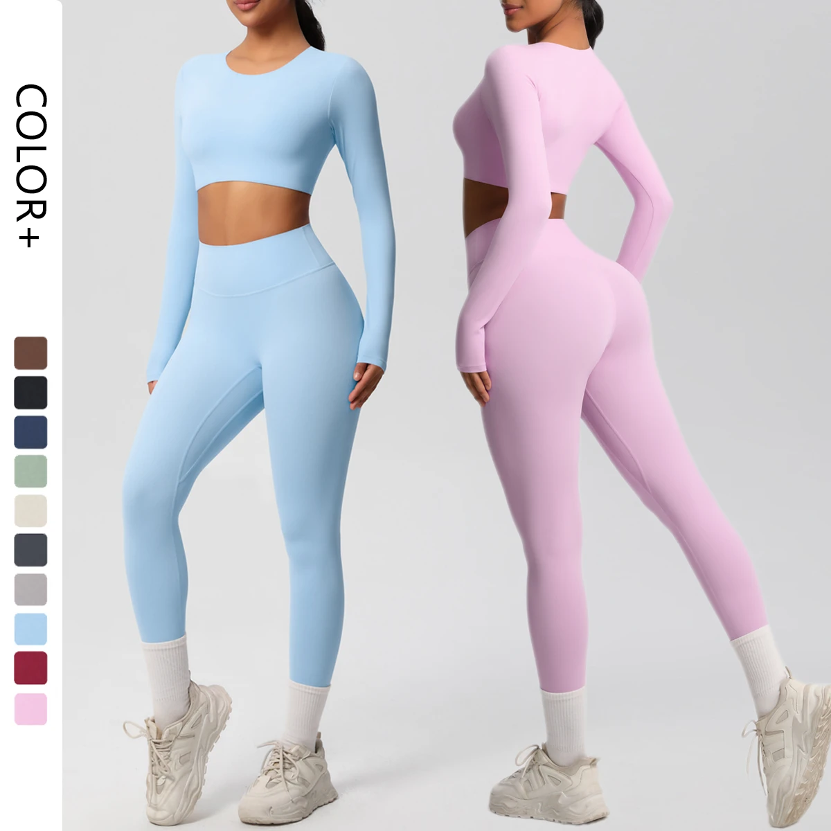 Hot Selling High Waist Fast Dry Running Sports Fitness Wear Two-piece Set Naked Feeling Yoga Set