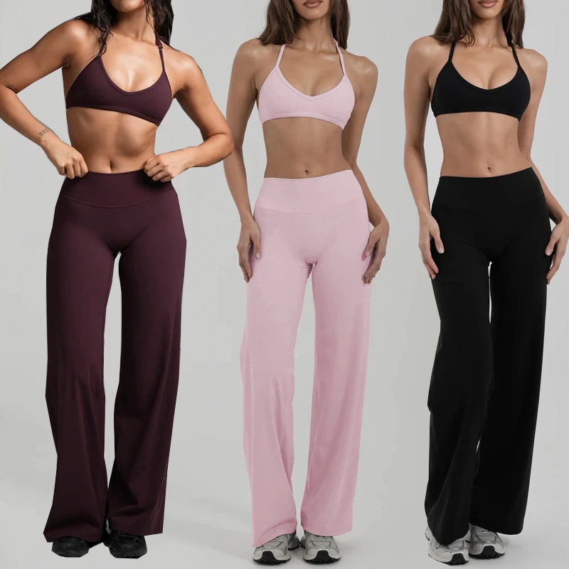 Custom Breathable Four-Way Stretch Quick Dry Plus Size Sports Bra High-Waisted 2-Piece Yoga Set WIDE LEG Shorts Fitness Leggings