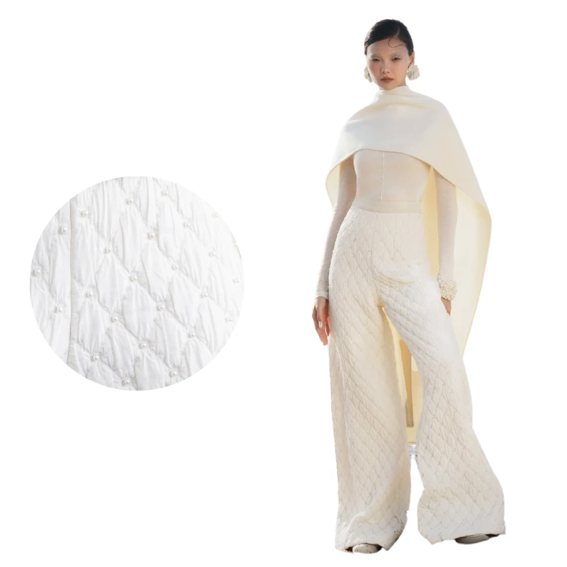 Women'S Clothes Pants Best Price White Color Mid Rise Wide Leg Pants Hand-Beaded Organic Cotton Sustainable Fashion Wholesaler