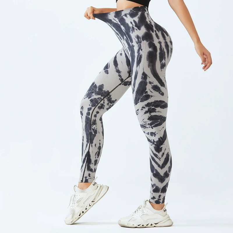 Seamless Tie Dye Yoga Pants High Waist Butt Lifting Running Sports Tights Leggings For Women