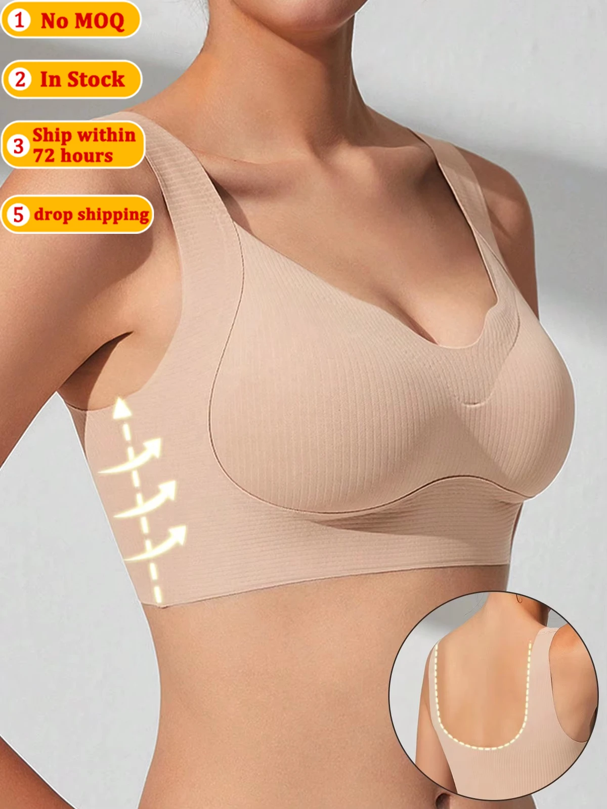 Women's Seamless Push up Bra Wire Free Sostén De Mujer Ribbed Ruffle Edge Yoga Sports Bra Full Cup Everyday Underwear Basic Tops