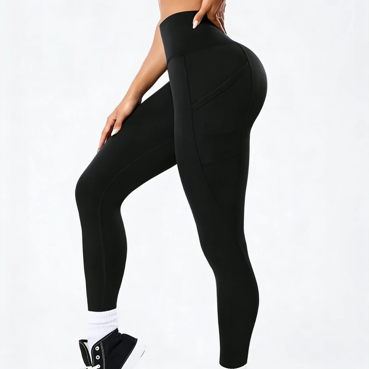 Women's High Waist Yoga Leggings with Side Pockets, Tummy Control Workout Pants for Gym Running Fitness
