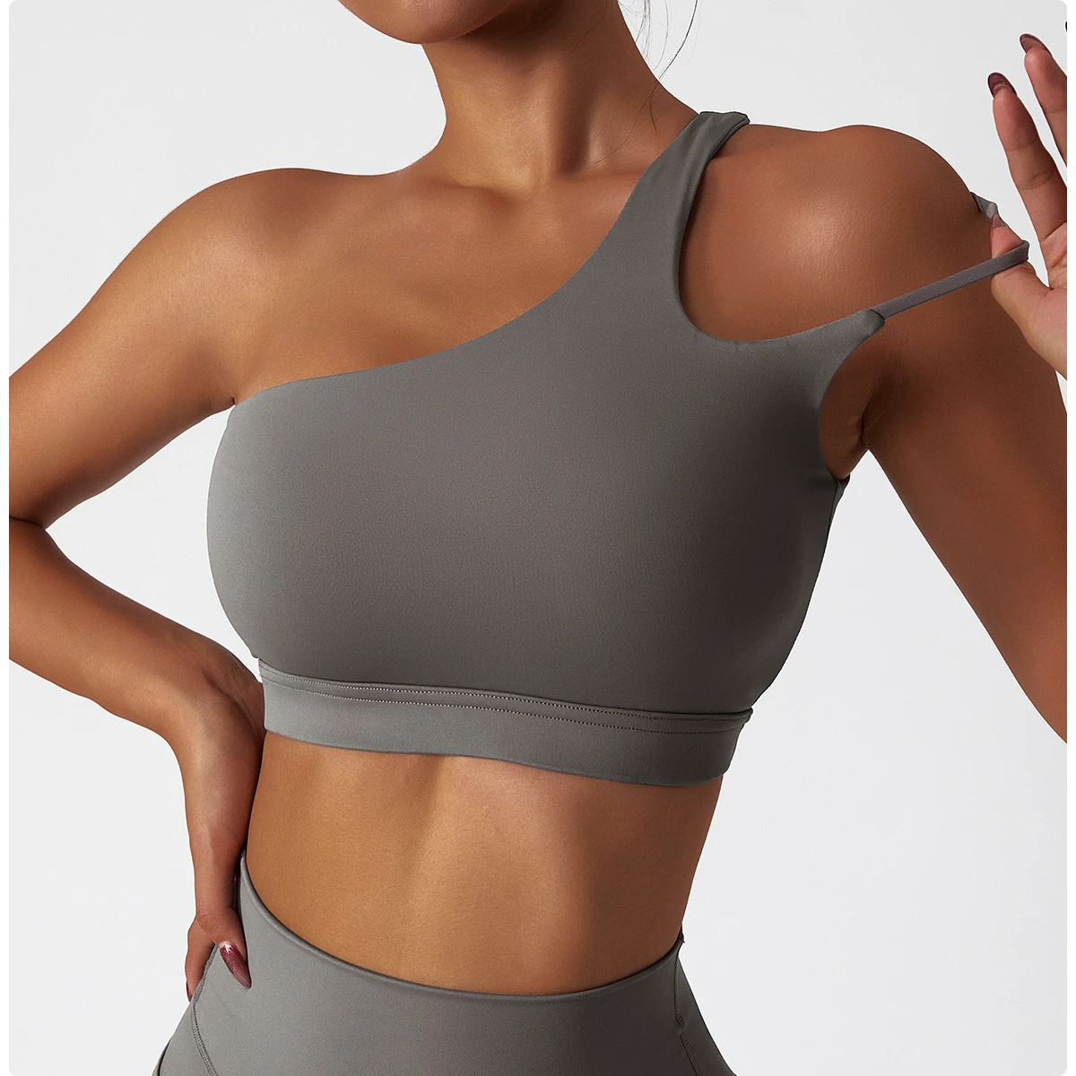 Beautiful Back One-Shoulder Yoga Bra Naked Sports Underwear Irregular Shoulder Strap Running Fitness Vest Top Breathable