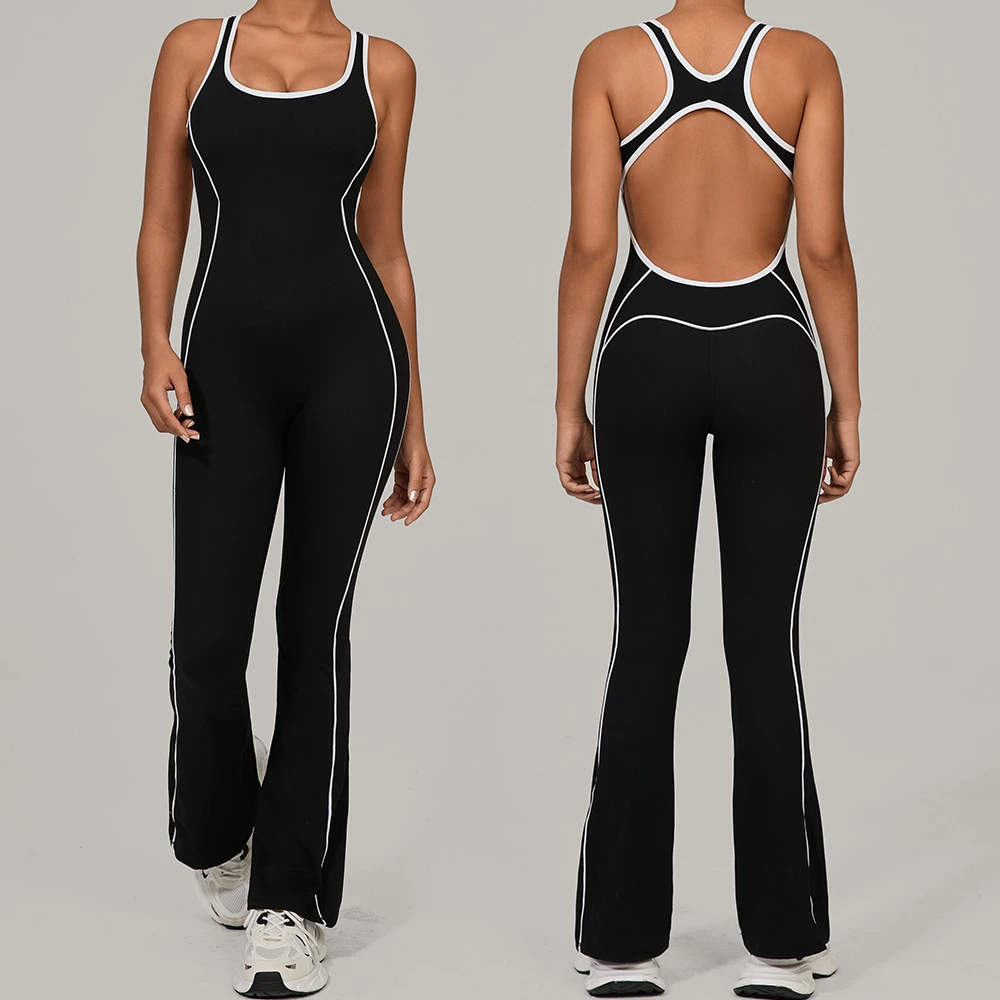 High Elastic Contrasting Colors Yoga Bodysuit Intense Fitness Exercise Jumpsuit Sports Workout Sets