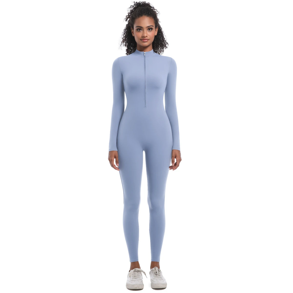 New Style Breathable Spandex/Nylon Half-Zip Tight Solid Color High-Elastic Yoga Fitness Sports Jumpsuit XL Bra