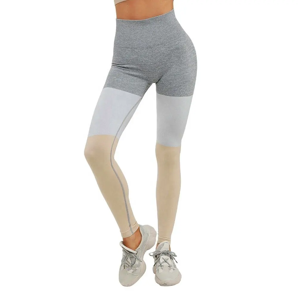 High Waist Color Blocked Yoga Leggings Knee Length Contrast Stitch Spandex Polyester Four-Way Stretch Women's Active wear Shorts