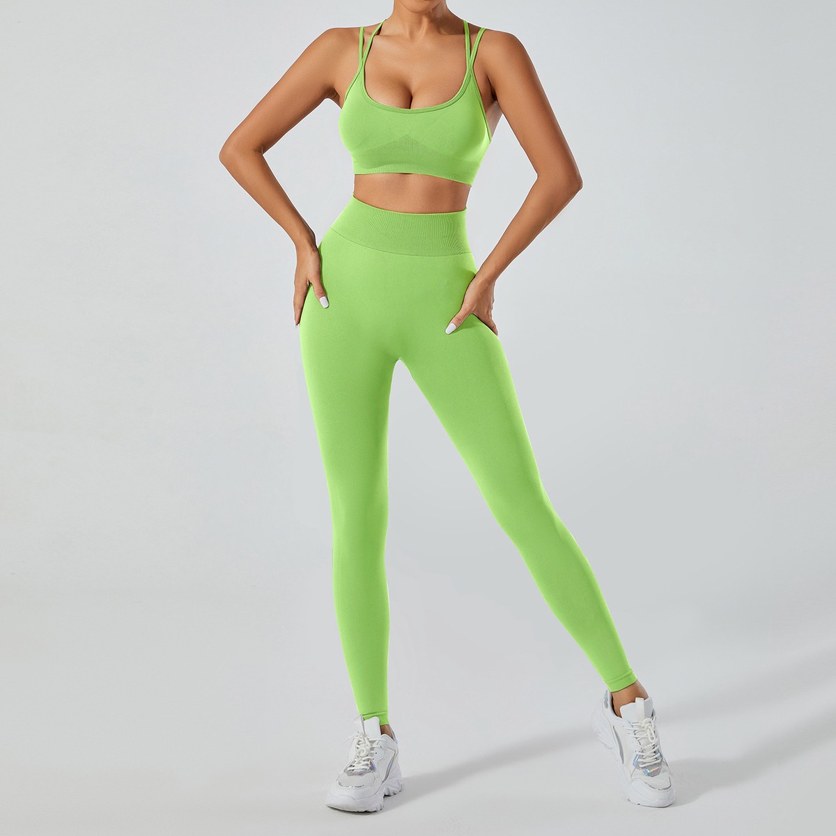 Women's Yoga Set High Waist Leggings & Sports Cross-back Straps Bra Gym Outfit for Fitness Pilates & Workout & Running