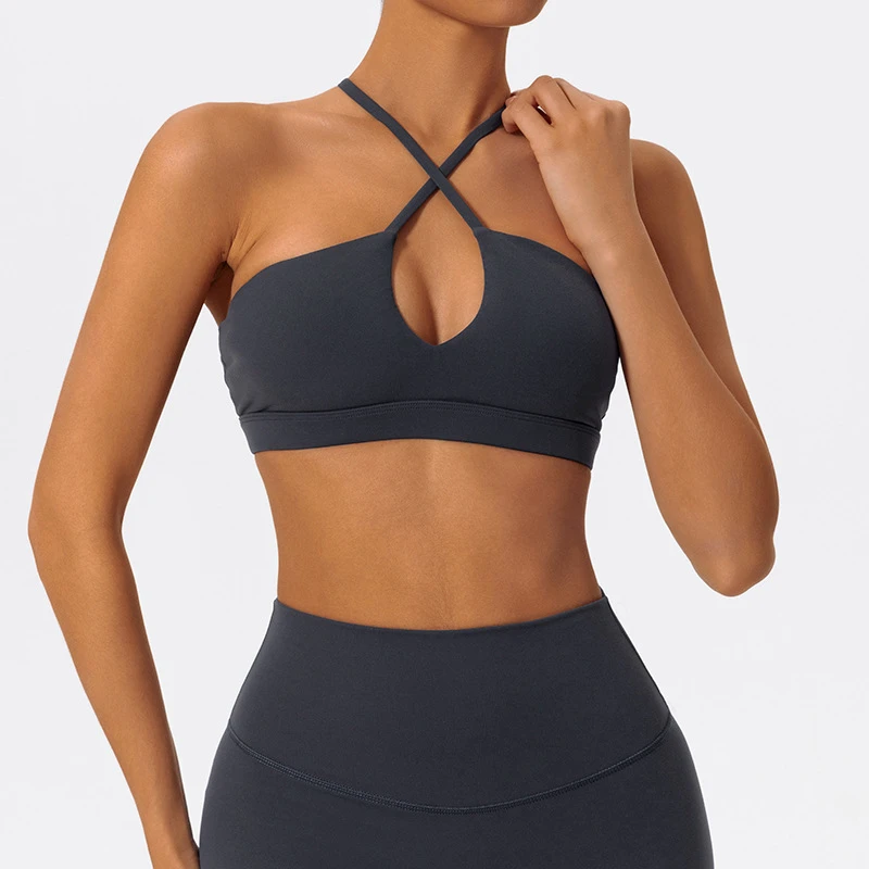 Women's Front Strap Cross Design Gym Sports Bra Adjustable Shoulder Straps High-strength Four-way Elastic Fitness Yoga Sport Bra