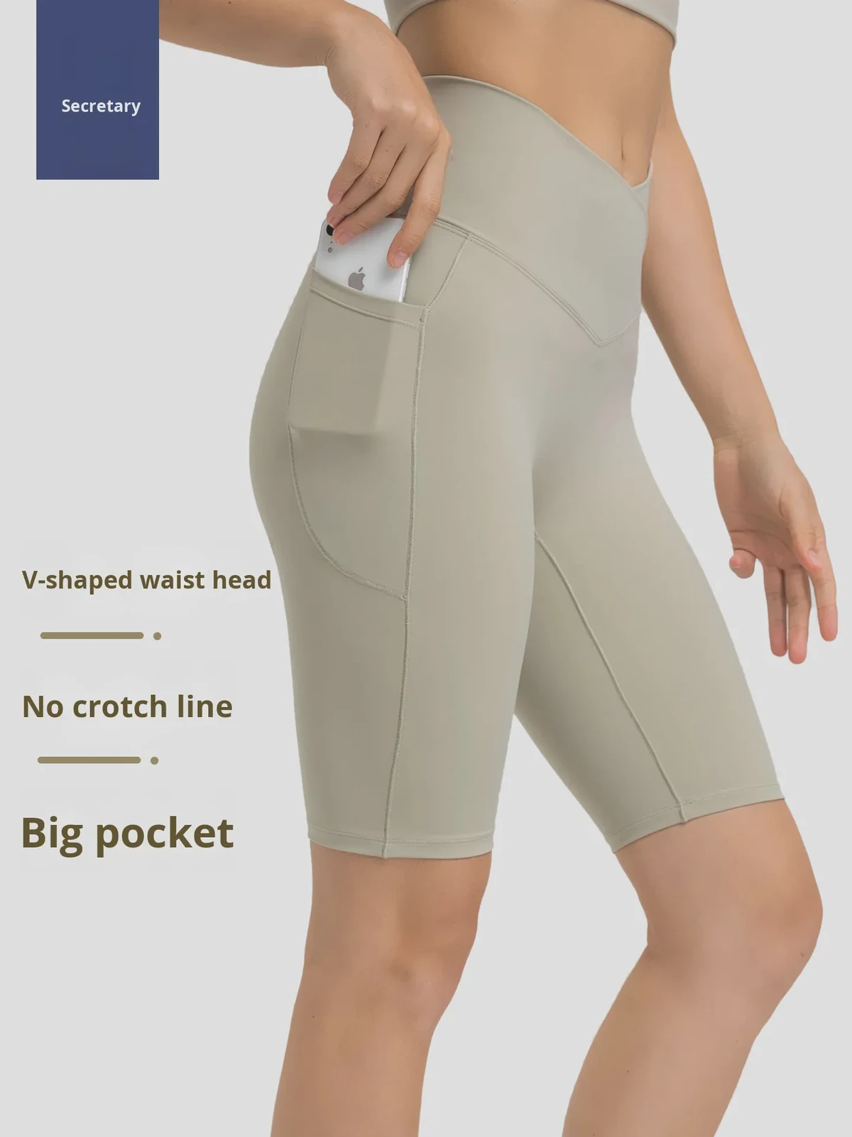 Cross Waistband High Waist Women's Sports Shorts Double Side Pockets No T-Line Wrinkle-Resistant Spandex/Nylon Yoga