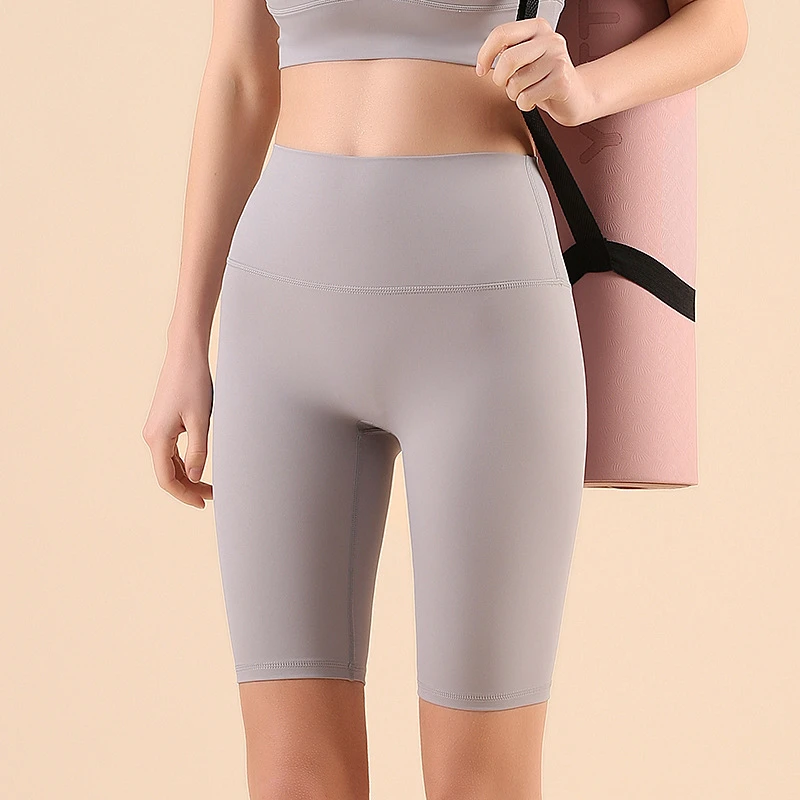 Quick-drying Velour Spandex/Nylon High Waist No Embarrassing Line Highly Elastic Cropped Tight Nude-feel Sports Cycling Women