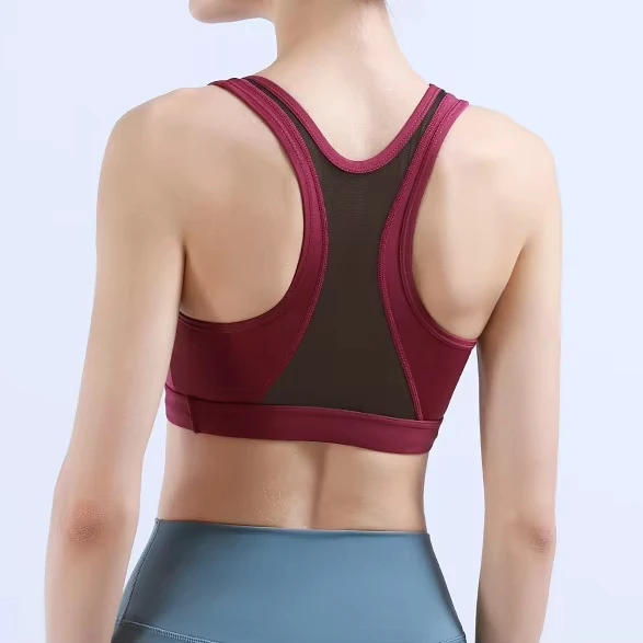 Hot Sale Fashion Womens U-Neck Mesh Back Sports Bra with Removable Pads Medium Support Yoga Bra Widened Shoulder Strap & Hem
