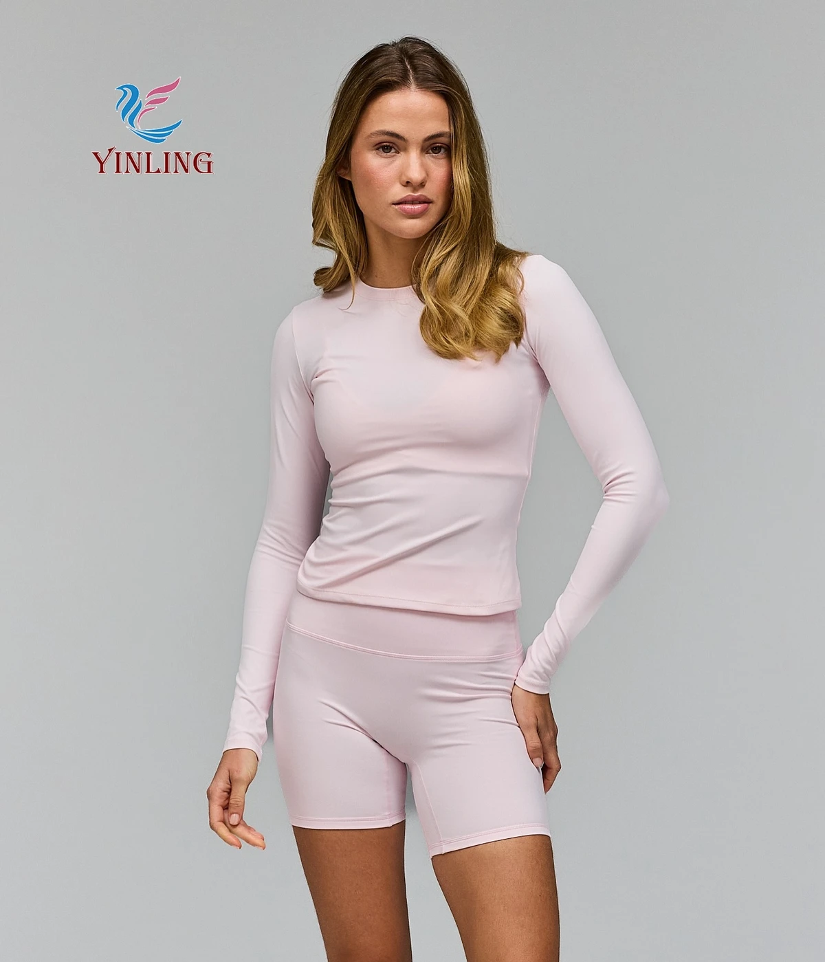 Custom LOGO Brushed Winter Outdoor Running Sports Suit For Women Active High Quality Long Sleeve Tops High Waist Shorts Gym Set