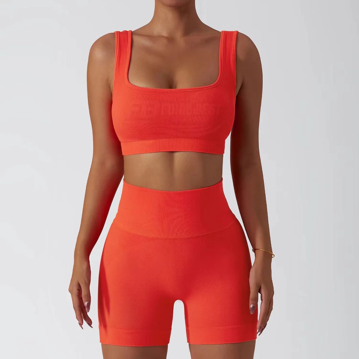 Gym Fitness Sets Running Sports Suit Sexy Sportswear High Waist Hip Anti Shock Seamless Yoga Fitness Suit Stand Solid