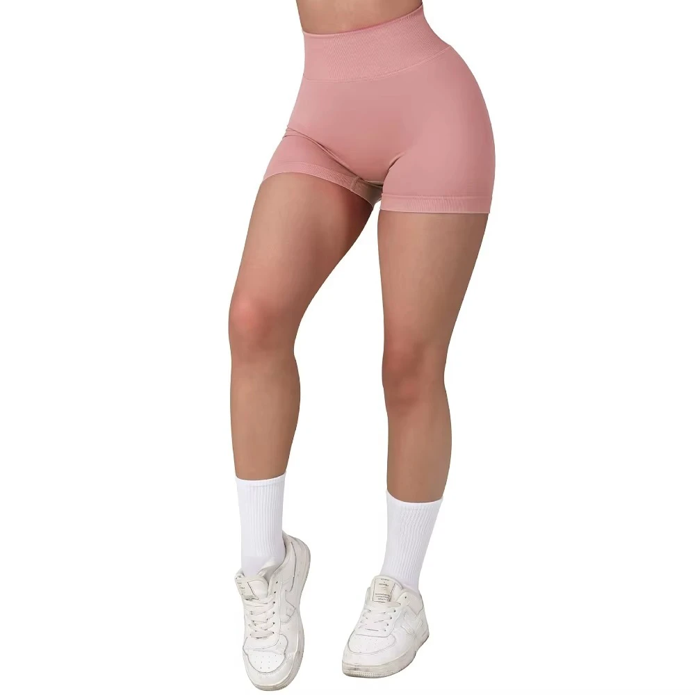 Wholesale Custom Solid High Waisted Breathable Tummy Control Yoga Shorts for Women with Pockets Gym Fitness