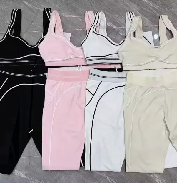 Fashion Yoga Pilates Stretch Seamless Ribbed High-quality Leggings Yoga 2 Piece Set for Women