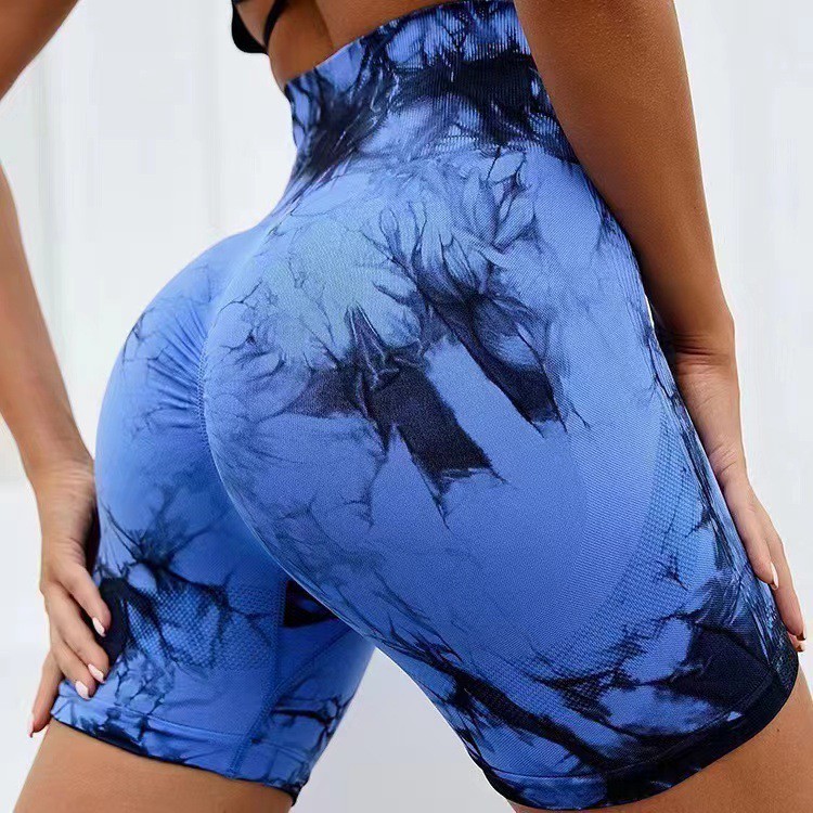 Push Up Tie Dye Leggings Shorts Bodybuilding Butt Scrunch Shorts Women Elastic High Waist Push Up Yoga Gym Fitness Shorts
