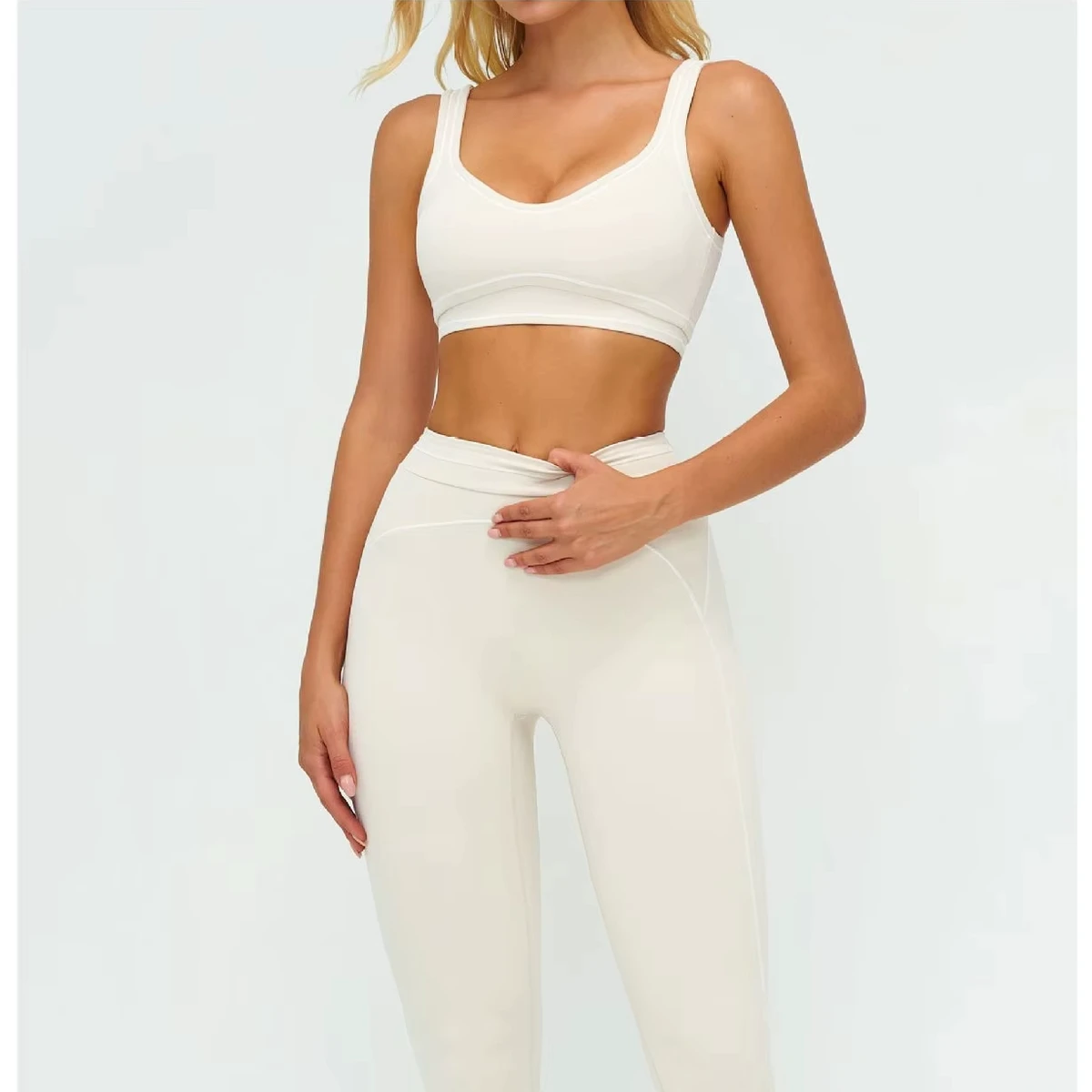 Morsun Women's Yoga 2-Piece Set Off-the-Shoulder Backless High-Waisted Elastic Waist Breathable Eco-Friendly Sports Gym Front